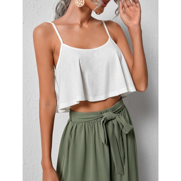 2 piece set: Cami crop Top & Belted Split thigh wide leg Pants hot pink - Picture 5 of 11